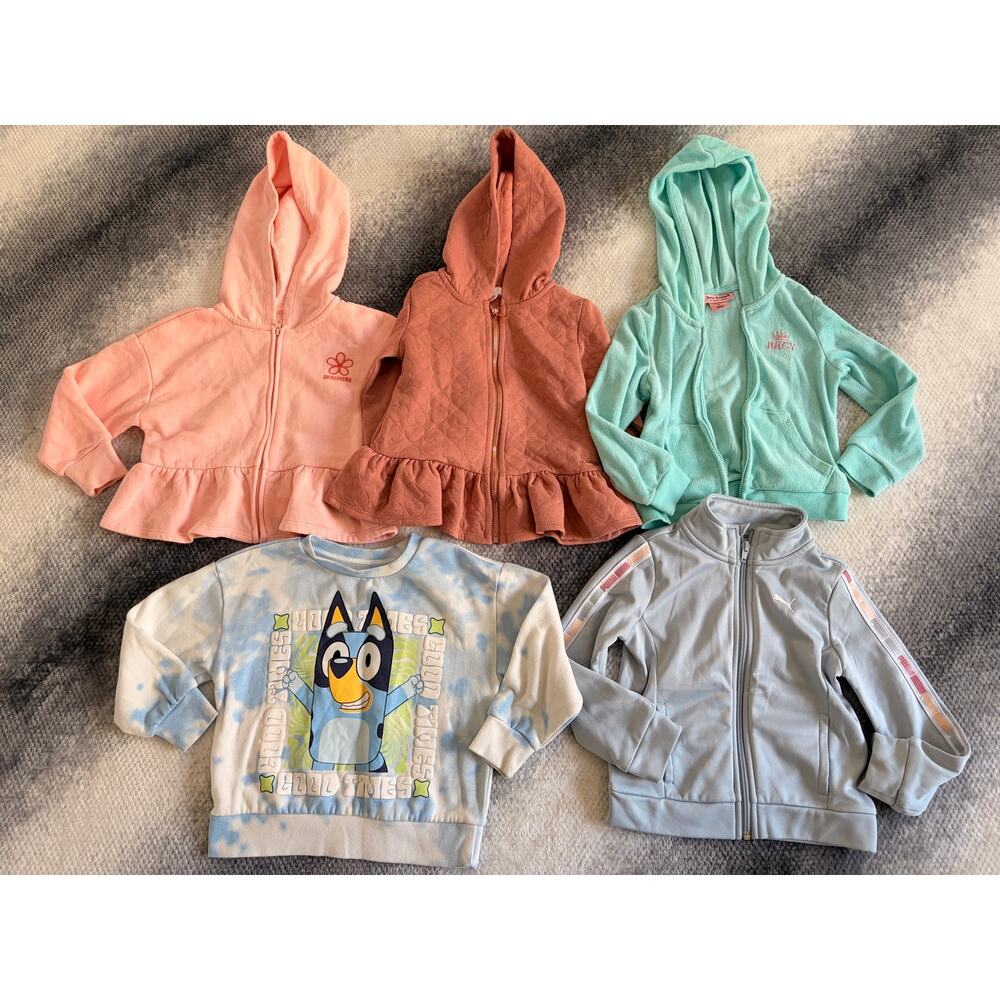 5 PC Bundle Size 3T Toddler Zip Up Hooded Jacket Sweater Bluey Puma Tahari Juicy
